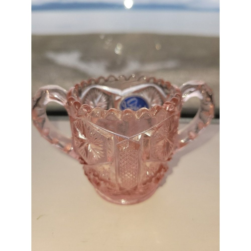 Vintage Imperial Pink Glass Star & File Handled 2-3/8"H Toothpick Holder W/label